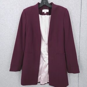 Calvin Klein Collarless Open Front Shoulder Pad Lined Blazer Suit Jacket Women 0